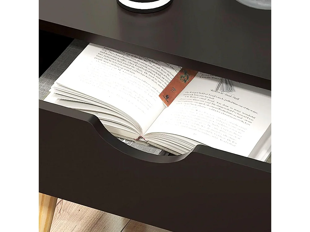 Lot de 2 tables de chevet avec tiroirs, pieds en bois massif, dimensions : 50 x 39 x 51 cm, couleur noir et bois naturel.