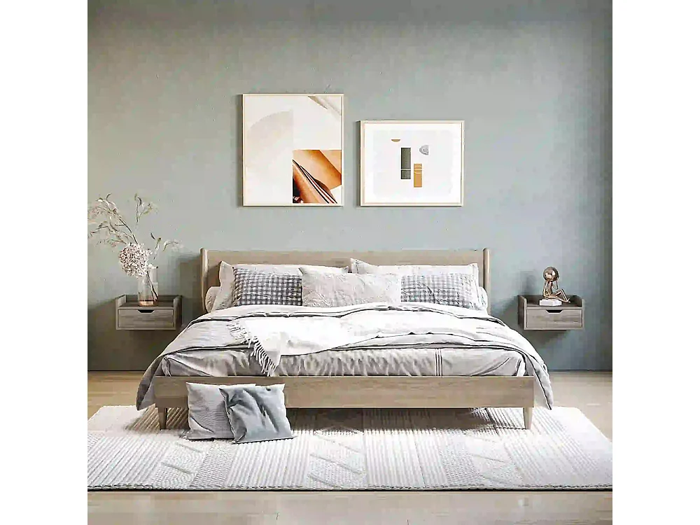 Ensemble de 2 tables de chevet murales, tables de chevet suspendues, avec tiroirs et plateaux, aspect bois, dimensions : 40 L x 30 l x 19,5 H cm, couleur grise.