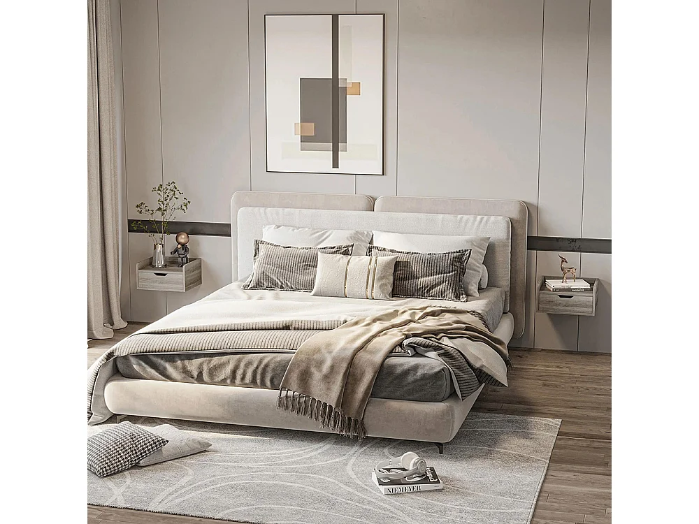 Ensemble de 2 tables de chevet murales, tables de chevet suspendues, avec tiroirs et plateaux, aspect bois, dimensions : 40 L x 30 l x 19,5 H cm, couleur grise.