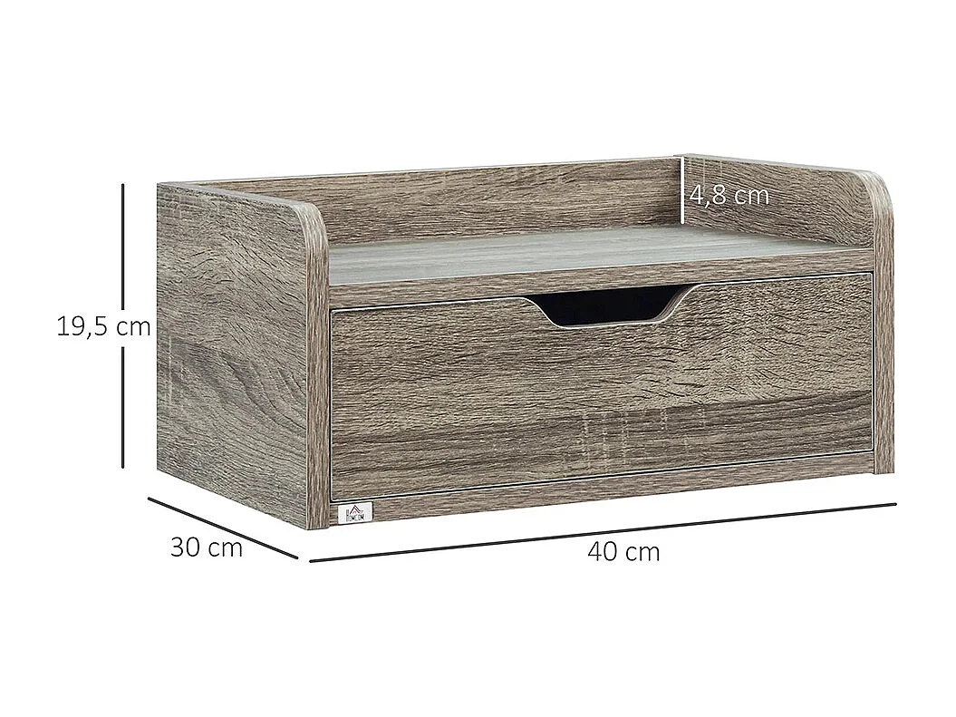 Ensemble de 2 tables de chevet murales, tables de chevet suspendues, avec tiroirs et plateaux, aspect bois, dimensions : 40 L x 30 l x 19,5 H cm, couleur grise.
