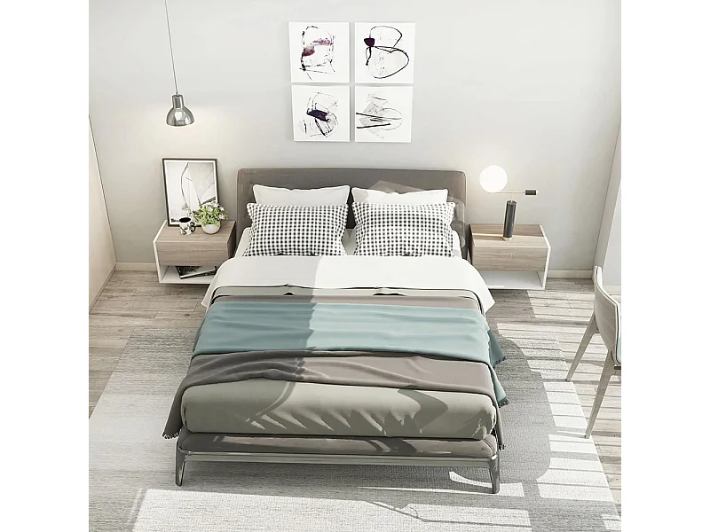 Tables de chevet suspendues Lot de 2 - Tables de Nuit murale - tiroir Coulissant - en Bois Bicolore Aspect chêne clair blanc