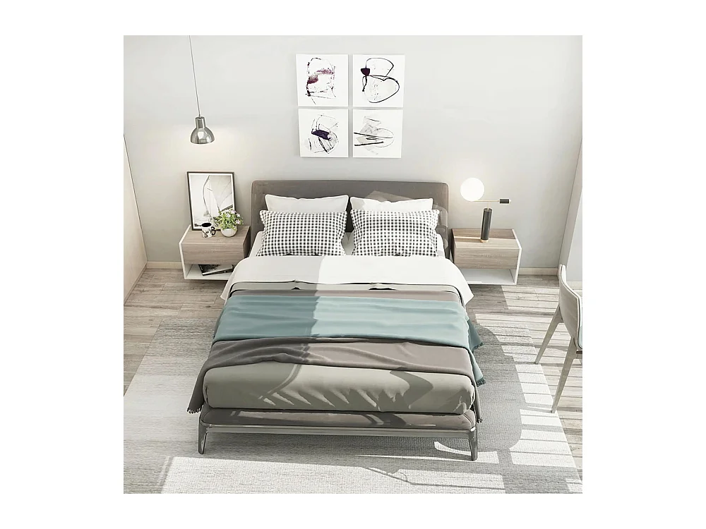 Tables de chevet suspendues Lot de 2 - Tables de Nuit murale - tiroir Coulissant - en Bois Bicolore Aspect chêne clair blanc