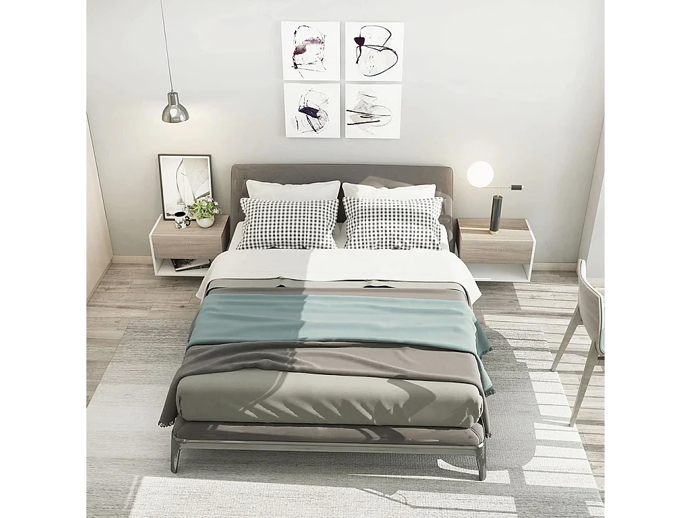 Tables de chevet suspendues Lot de 2 - Tables de Nuit murale - tiroir Coulissant - en Bois Bicolore Aspect chêne clair blanc