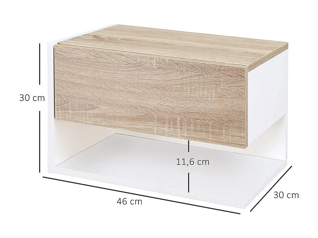 Tables de chevet suspendues Lot de 2 - Tables de Nuit murale - tiroir Coulissant - en Bois Bicolore Aspect chêne clair blanc