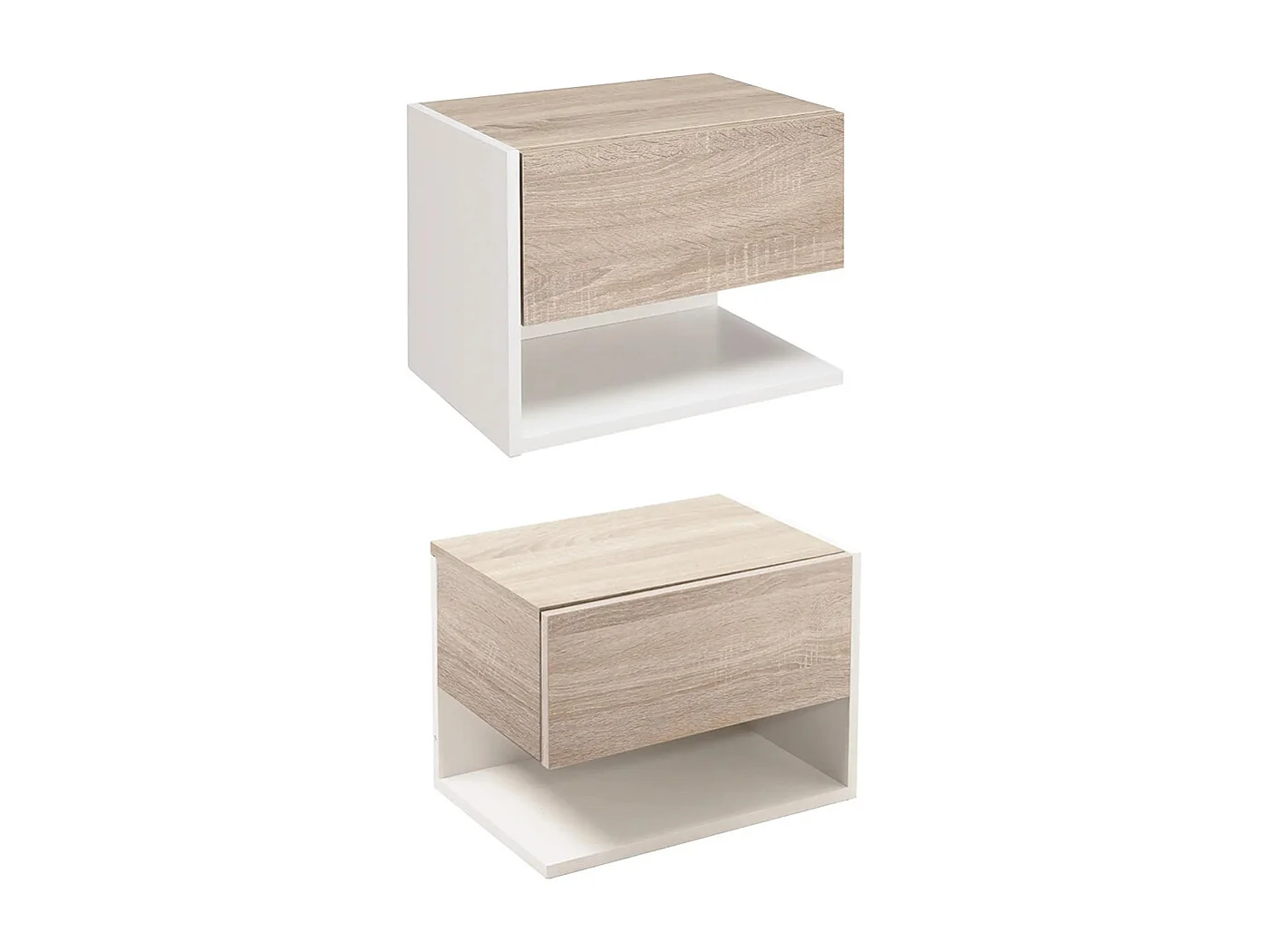 Tables de chevet suspendues Lot de 2 - Tables de Nuit murale - tiroir Coulissant - en Bois Bicolore Aspect chêne clair blanc