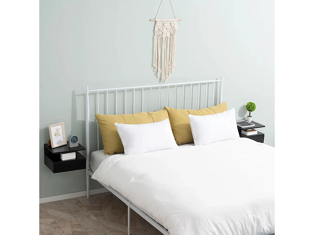 Ensemble de 2 tables de chevet murales - Ensemble de 2 tables de chevet - Tiroirs, niches, plateaux - Panneau en aggloméré noir