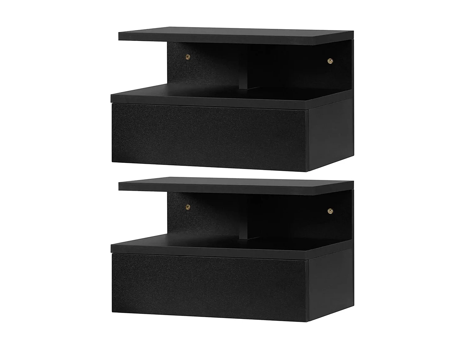 Ensemble de 2 tables de chevet murales - Ensemble de 2 tables de chevet - Tiroirs, niches, plateaux - Panneau en aggloméré noir