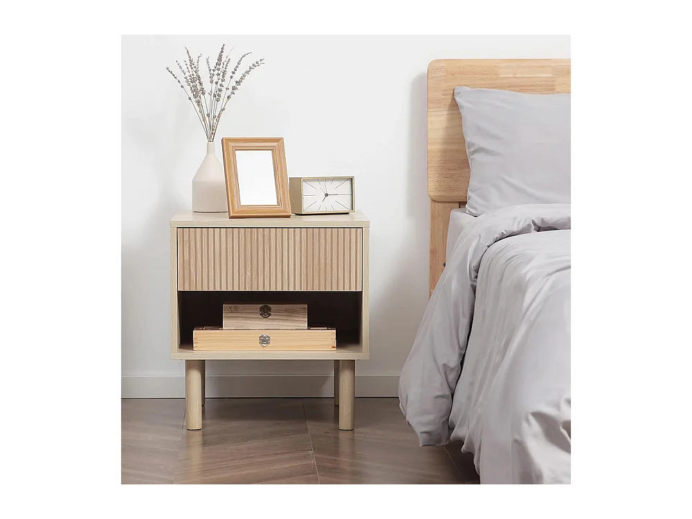 Lot de 2 tables de chevet table de nuit avec tiroirs et niches, style moderne, dim. 47 x 47 x 50 cm, bois naturel