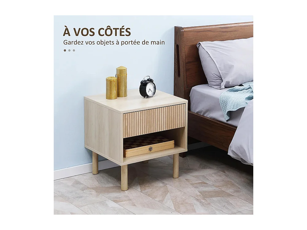 Lot de 2 tables de chevet table de nuit avec tiroirs et niches, style moderne, dim. 47 x 47 x 50 cm, bois naturel