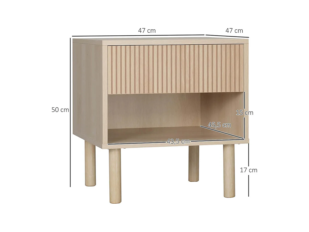 Lot de 2 tables de chevet table de nuit avec tiroirs et niches, style moderne, dim. 47 x 47 x 50 cm, bois naturel