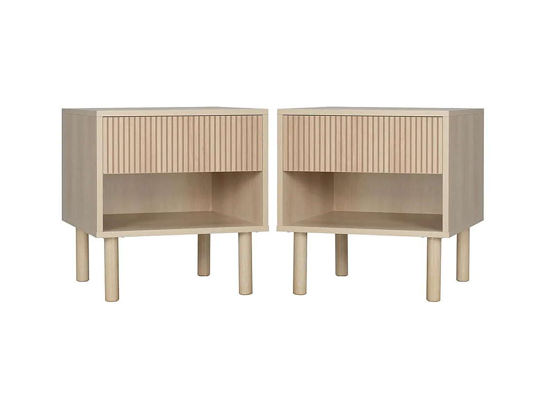 Lot de 2 tables de chevet table de nuit avec tiroirs et niches, style moderne, dim. 47 x 47 x 50 cm, bois naturel