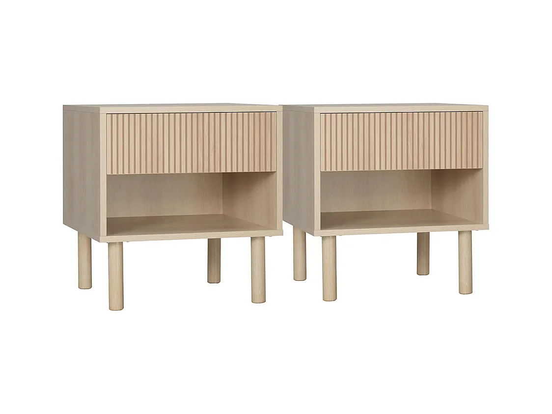 Lot de 2 tables de chevet table de nuit avec tiroirs et niches, style moderne, dim. 47 x 47 x 50 cm, bois naturel