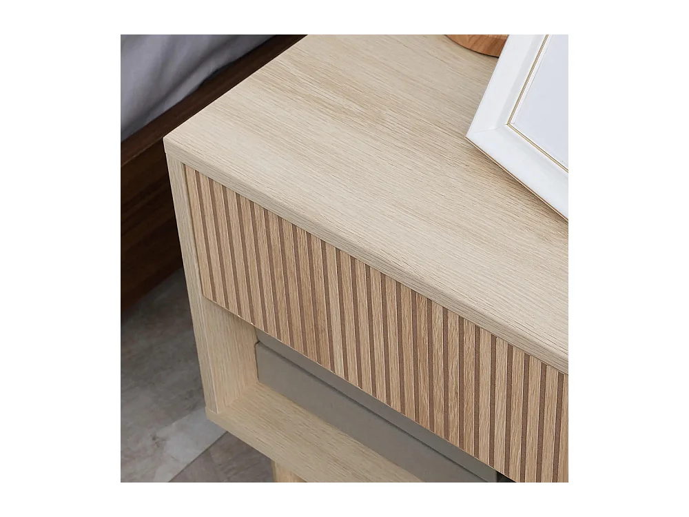 Lot de 2 tables de chevet table de nuit avec tiroirs et niches, style moderne, dim. 47 x 47 x 50 cm, bois naturel