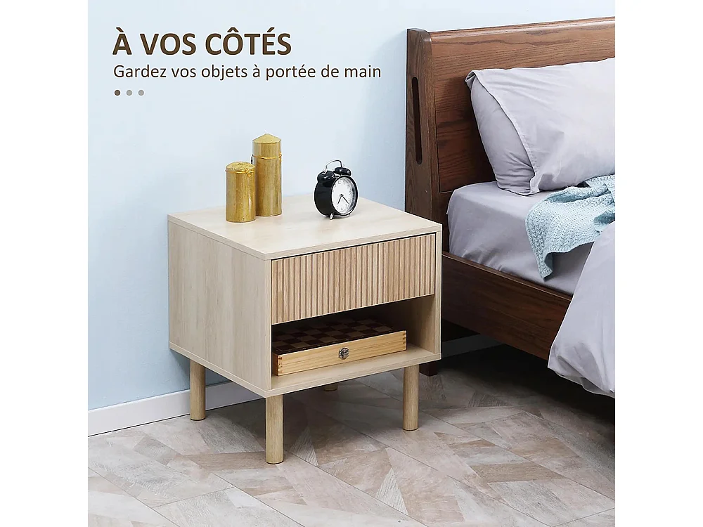 Lot de 2 tables de chevet table de nuit avec tiroirs et niches, style moderne, dim. 47 x 47 x 50 cm, bois naturel