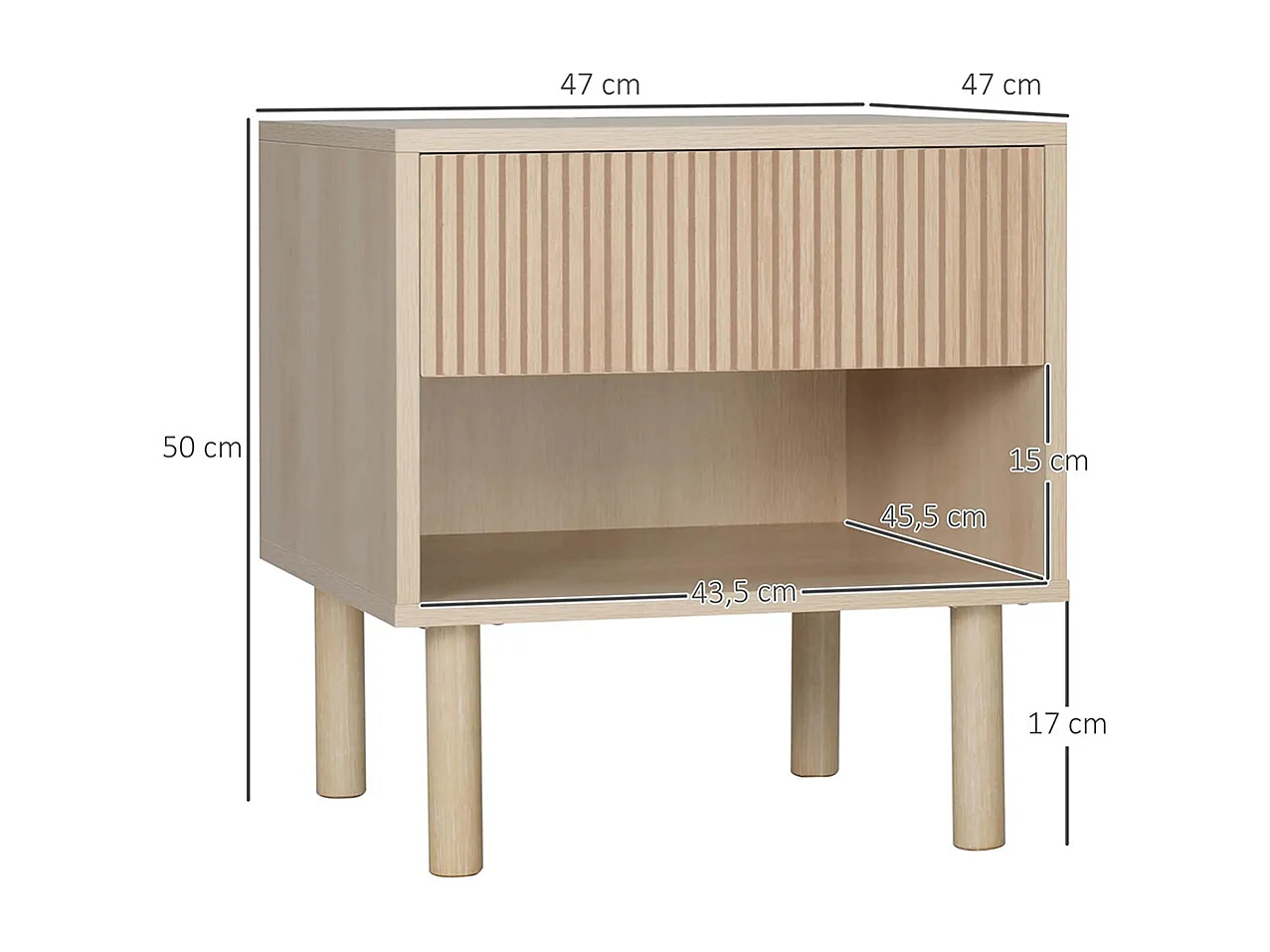Lot de 2 tables de chevet table de nuit avec tiroirs et niches, style moderne, dim. 47 x 47 x 50 cm, bois naturel