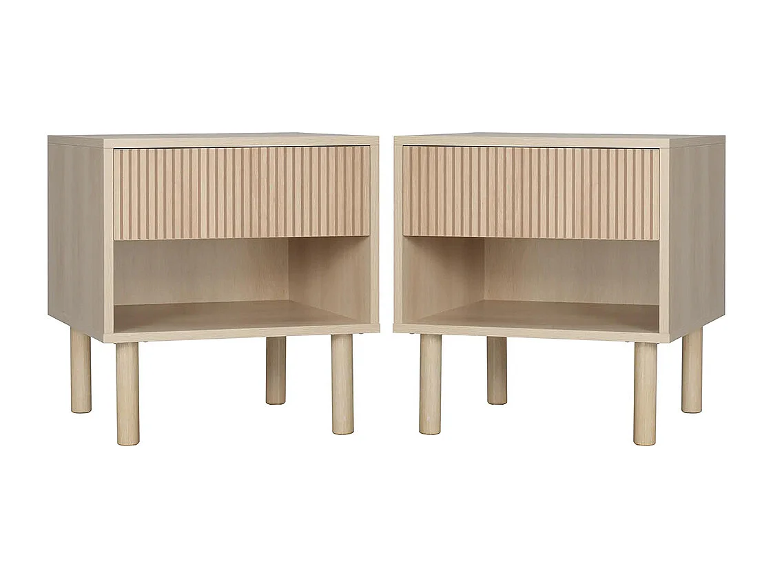 Lot de 2 tables de chevet table de nuit avec tiroirs et niches, style moderne, dim. 47 x 47 x 50 cm, bois naturel