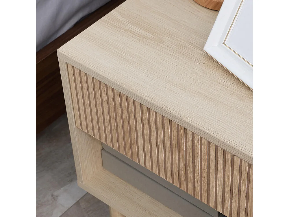 Lot de 2 tables de chevet table de nuit avec tiroirs et niches, style moderne, dim. 47 x 47 x 50 cm, bois naturel