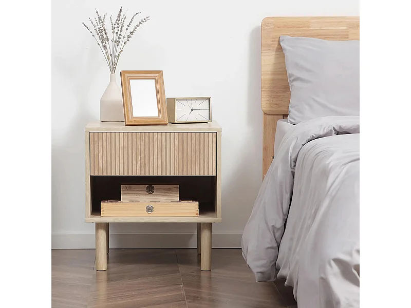 Lot de 2 tables de chevet table de nuit avec tiroirs et niches, style moderne, dim. 47 x 47 x 50 cm, bois naturel
