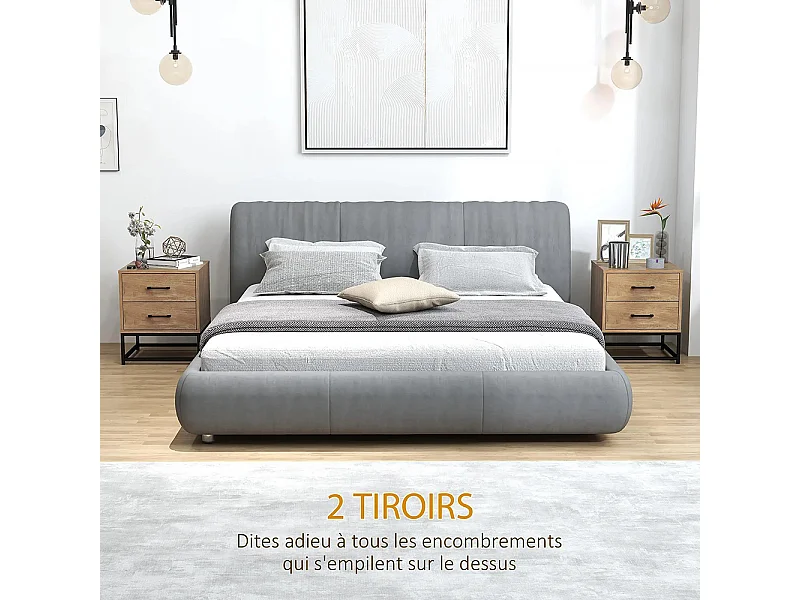 Ensemble de 2 tables de chevet avec 2 tiroirs, style industriel, bois naturel