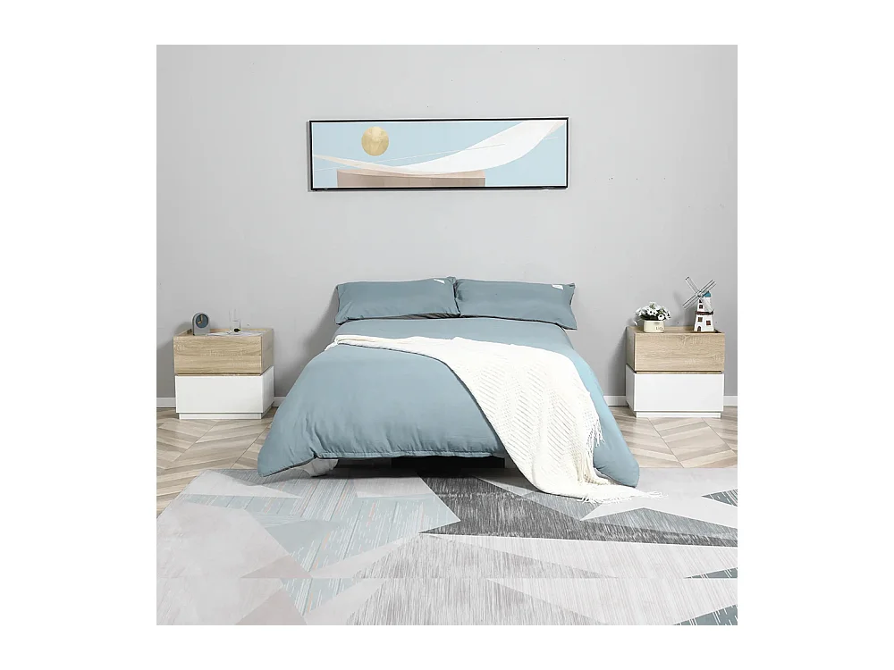 Table de chevet empilable, table de nuit, table d'appoint, avec 2 tiroirs, disponible en blanc et couleur naturelle.