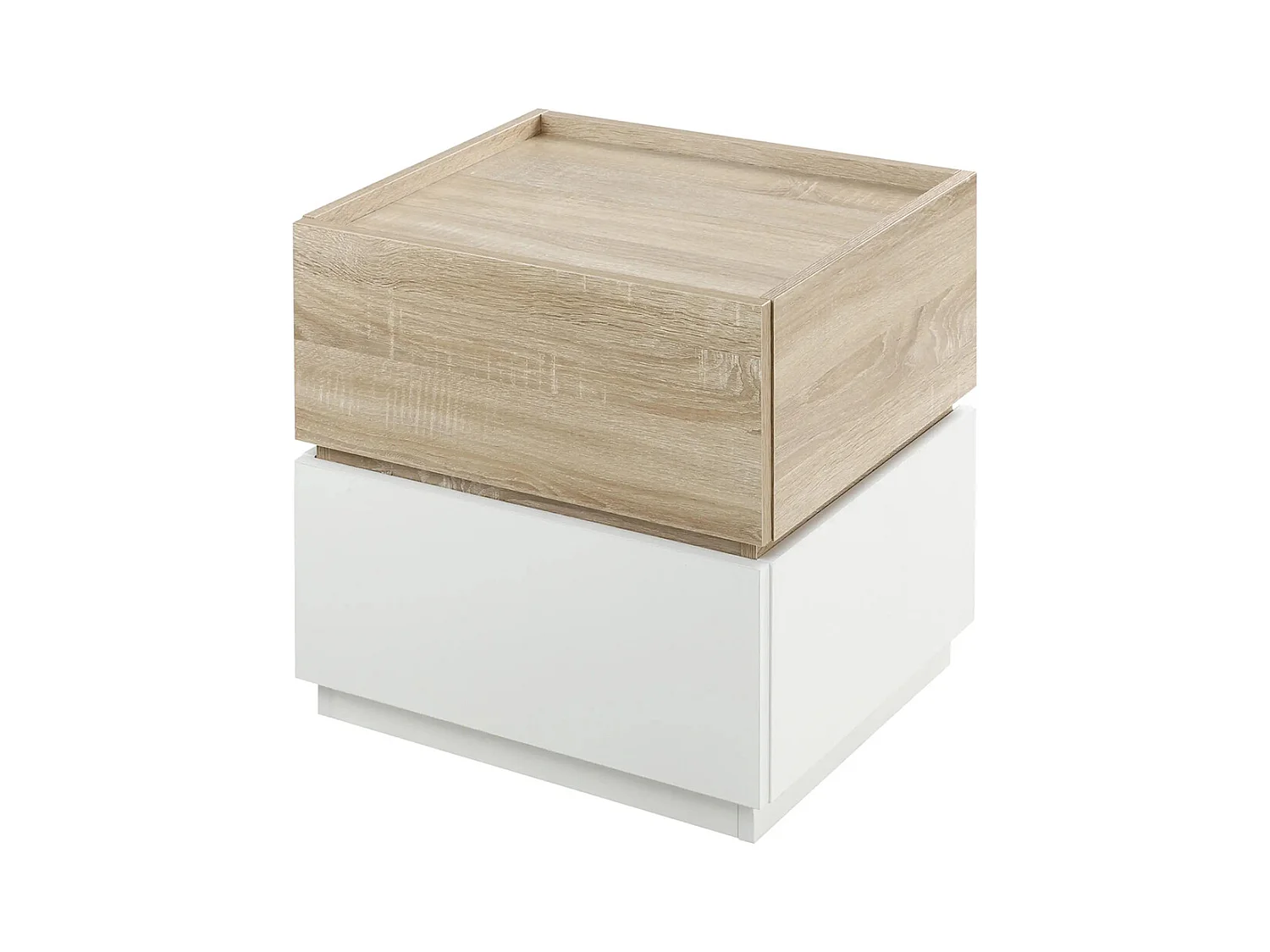 Table de chevet empilable, table de nuit, table d'appoint, avec 2 tiroirs, disponible en blanc et couleur naturelle.