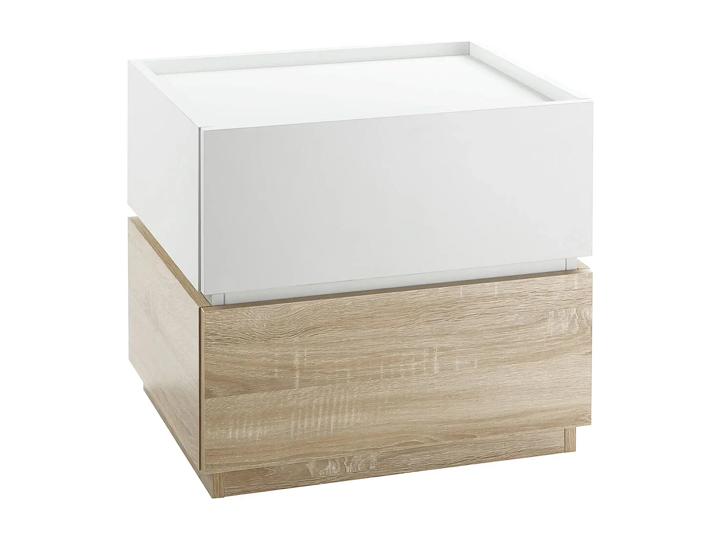 Table de chevet empilable, table de nuit, table d'appoint, avec 2 tiroirs, disponible en blanc et couleur naturelle.