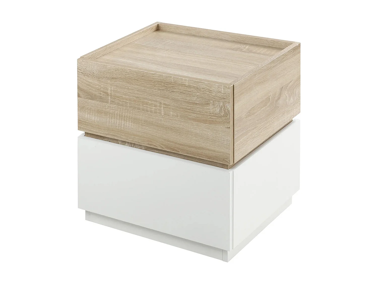 Table de chevet empilable, table de nuit, table d'appoint, avec 2 tiroirs, disponible en blanc et couleur naturelle.