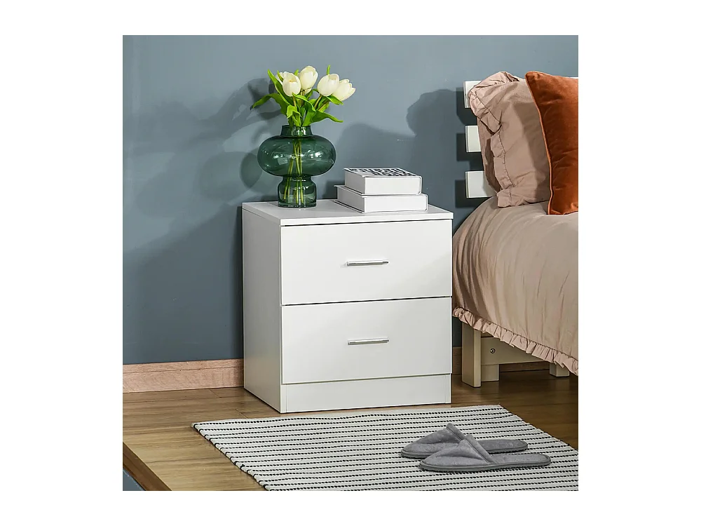 Table de chevet avec 2 tiroirs poignée en alliage d'aluminium style contemporain 45 x 39,5 x 49 cm ，blanc