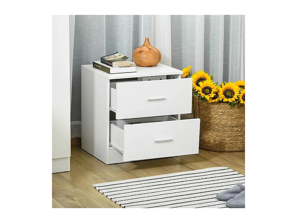 Table de chevet avec 2 tiroirs poignée en alliage d'aluminium style contemporain 45 x 39,5 x 49 cm ，blanc