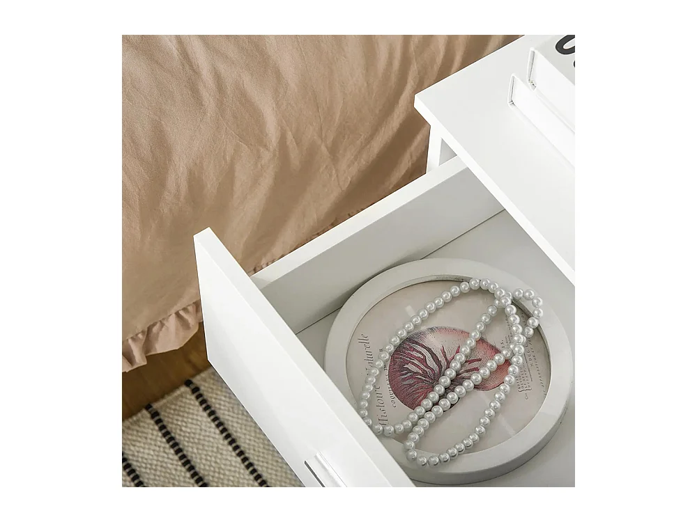 Table de chevet avec 2 tiroirs poignée en alliage d'aluminium style contemporain 45 x 39,5 x 49 cm ，blanc