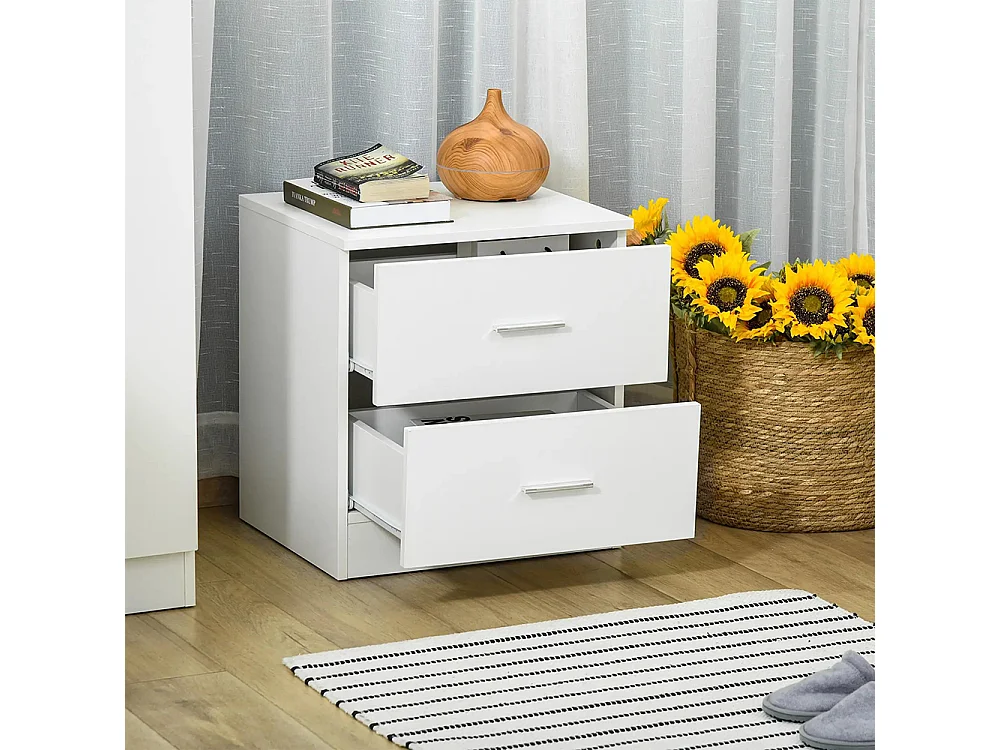 Table de chevet avec 2 tiroirs poignée en alliage d'aluminium style contemporain 45 x 39,5 x 49 cm ，blanc