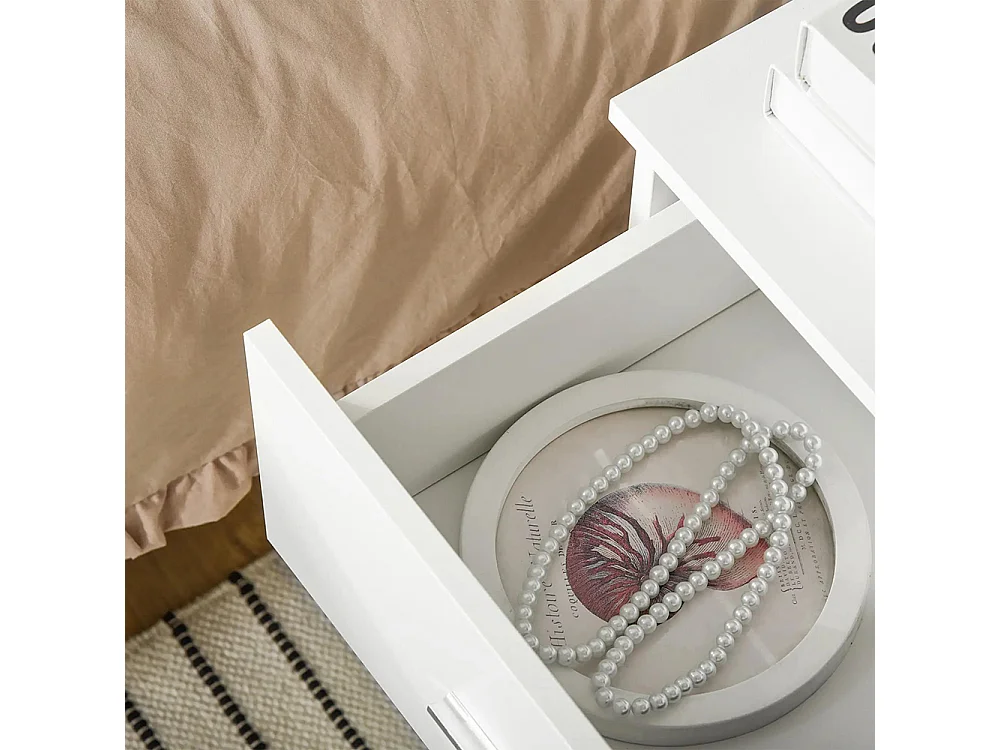 Table de chevet avec 2 tiroirs poignée en alliage d'aluminium style contemporain 45 x 39,5 x 49 cm ，blanc