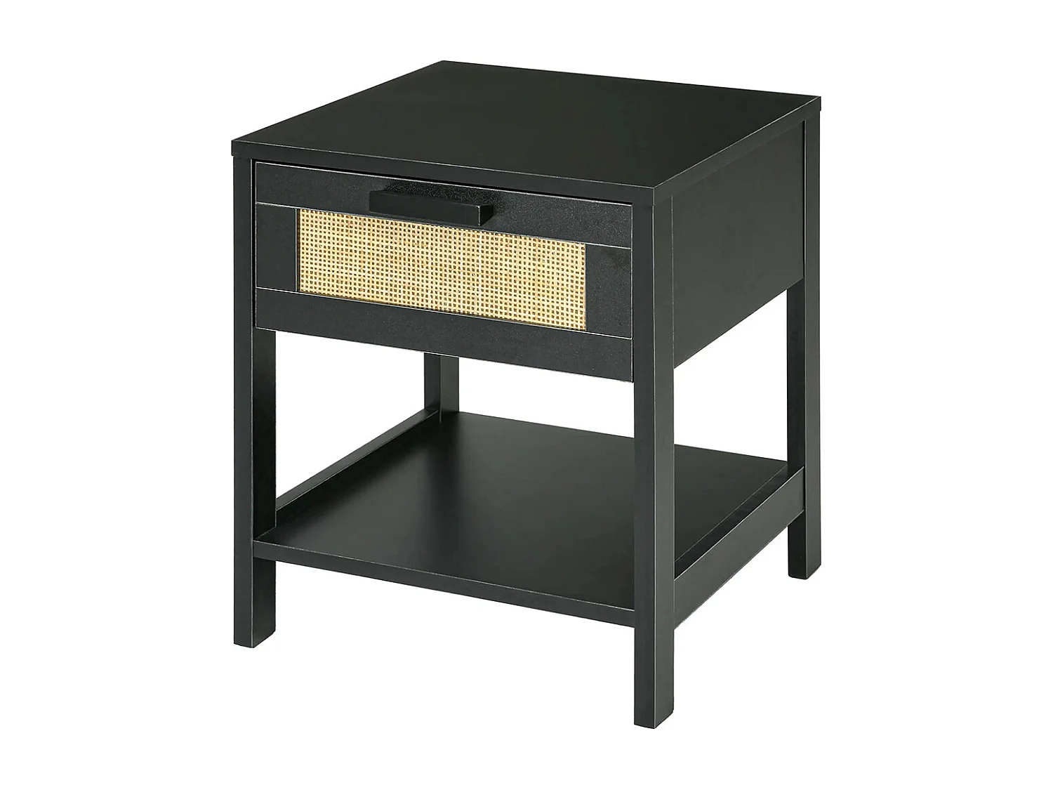 Table de chevet table de nuit avec tiroir et étagère, cannage en rotin, dim. 40L x 40l x 48H cm， noir