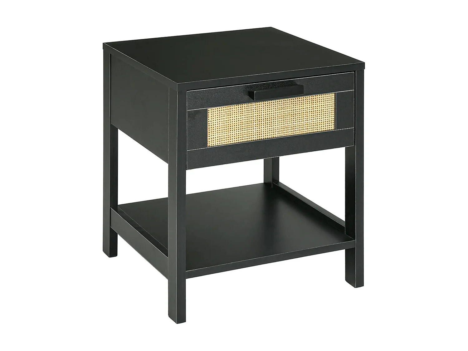 Table de chevet table de nuit avec tiroir et étagère, cannage en rotin, dim. 40L x 40l x 48H cm， noir