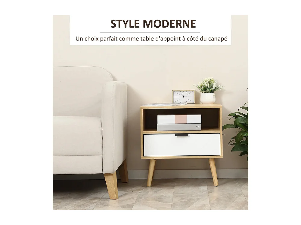 Table de chevet avec tiroir, en aggloméré, avec pieds en bois massif, dimensions : 50 x 39,5 x 49,5 cm, décorée d'un motif en chevrons, Bois naturel