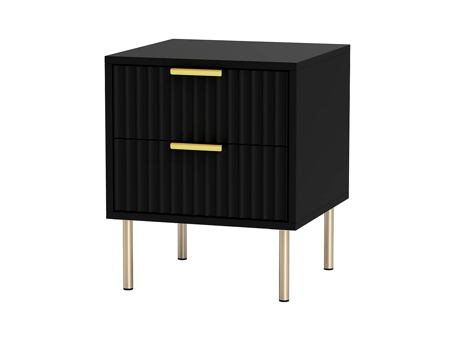 Table de chevet, table de chevet avec rainures, équipée de 2 tiroirs et de pieds en acier, couleur noire.