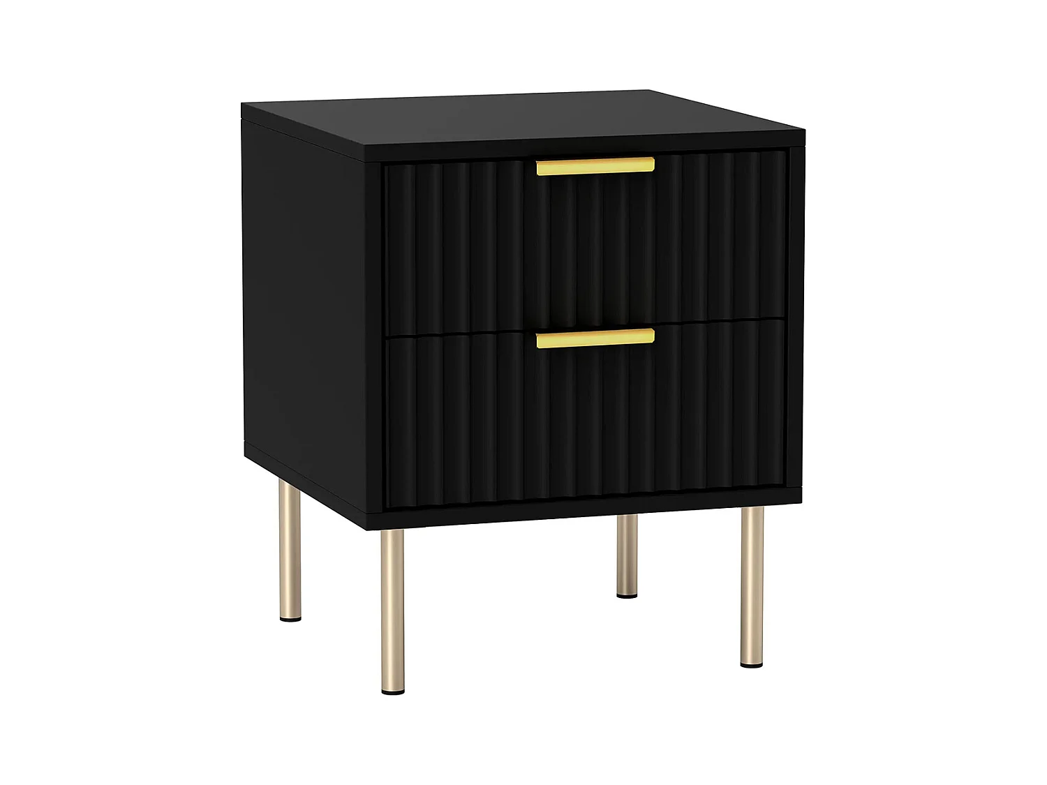 Table de chevet, table de chevet avec rainures, équipée de 2 tiroirs et de pieds en acier, couleur noire.