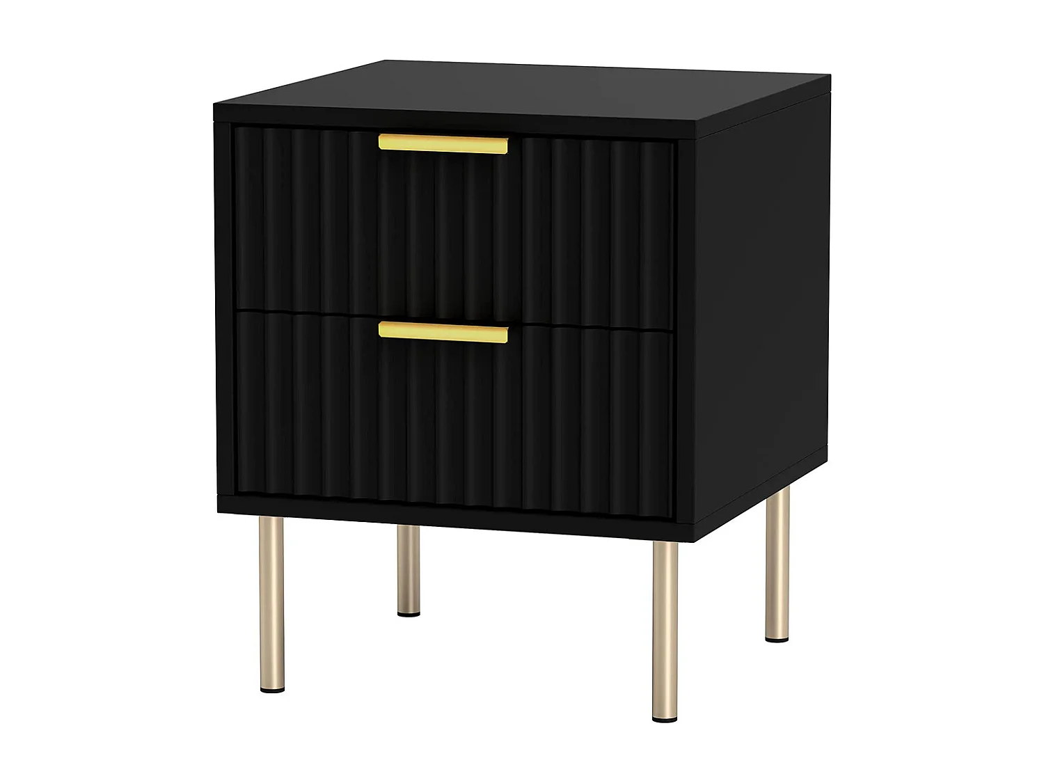 Table de chevet, table de chevet avec rainures, équipée de 2 tiroirs et de pieds en acier, couleur noire.