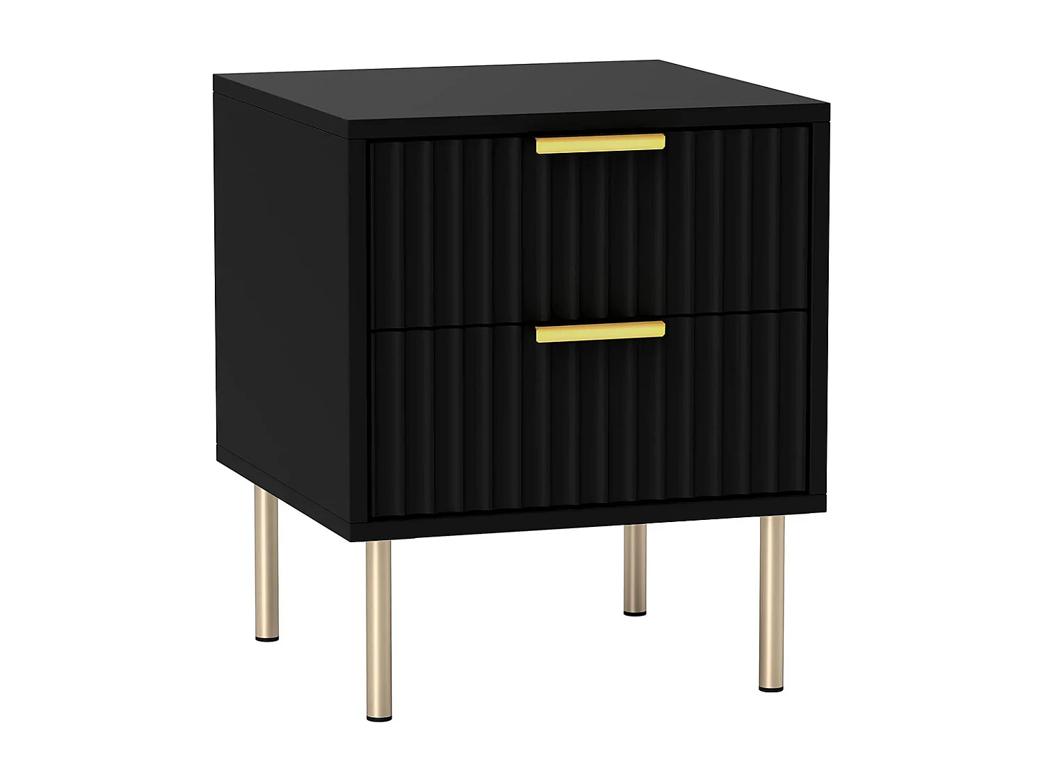 Table de chevet, table de chevet avec rainures, équipée de 2 tiroirs et de pieds en acier, couleur noire.