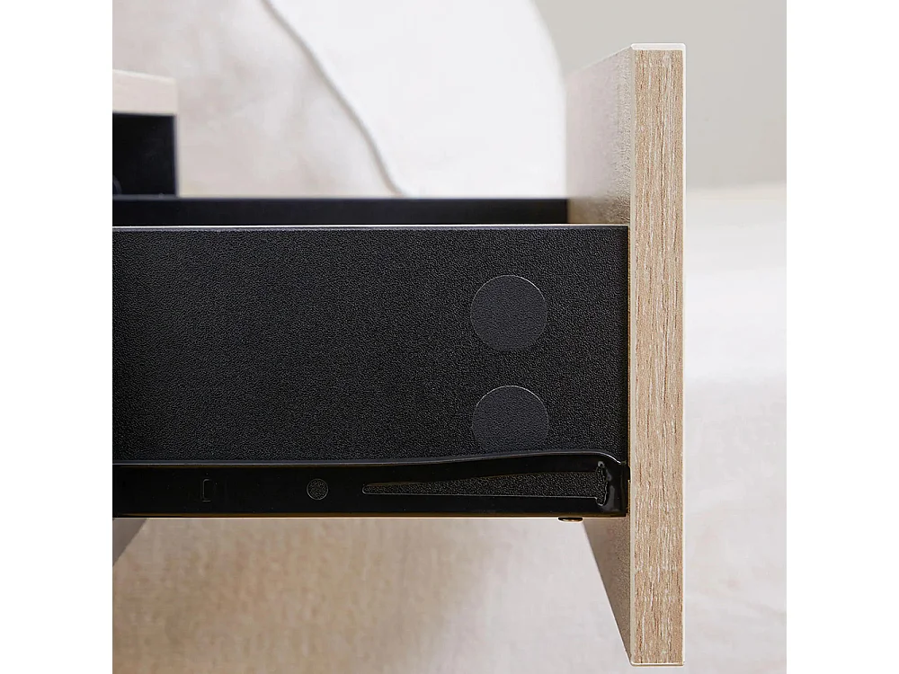 Ensemble de 2 tables de chevet murales - Ensemble de 2 tables de chevet - Avec tiroirs et étagères, finition noir et chêne bicolore