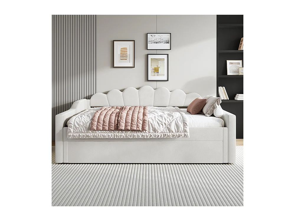Ausziehbett 140 x 200 cm, mit LED-Streifen, Farbe Beige