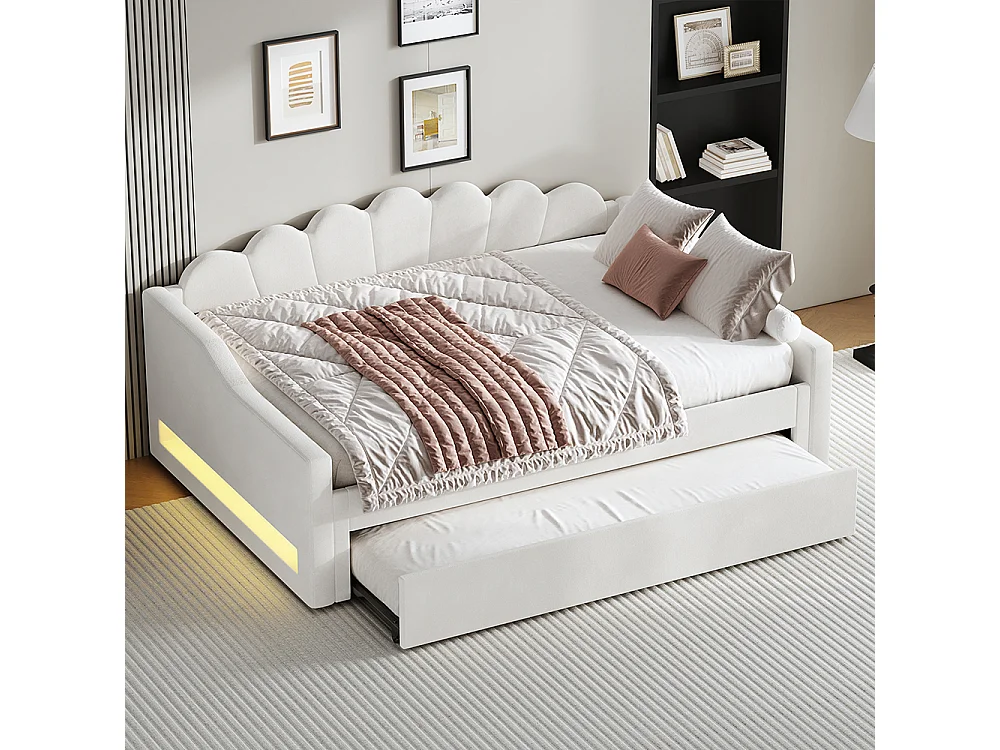 Cama nido 140 x 200 cm, con tira LED, color beige