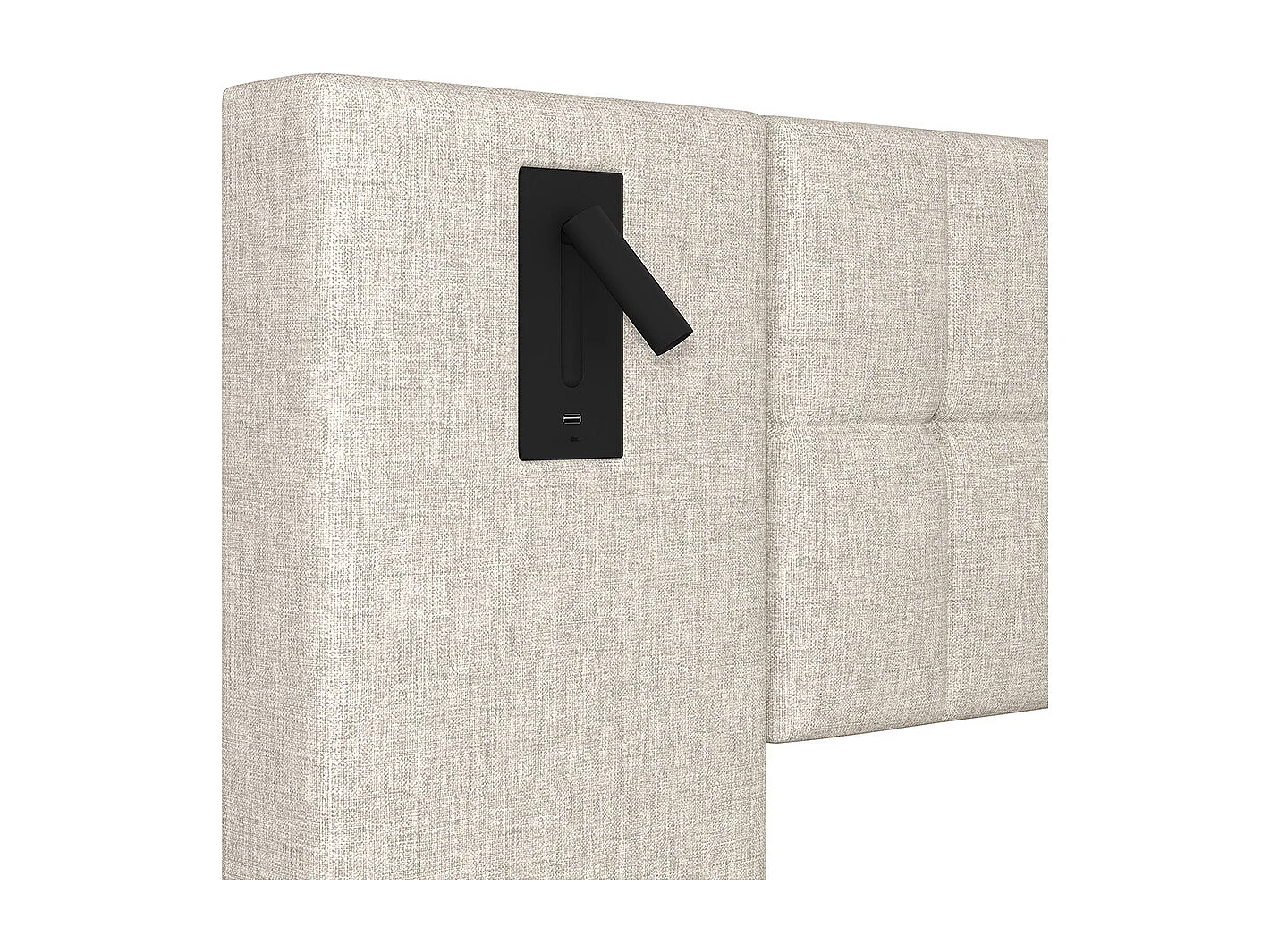 Letto matrimoniale per adulti 180 x 200 cm, con striscia LED, testiera con faretti, porta USB, senza materasso, in lino, beige