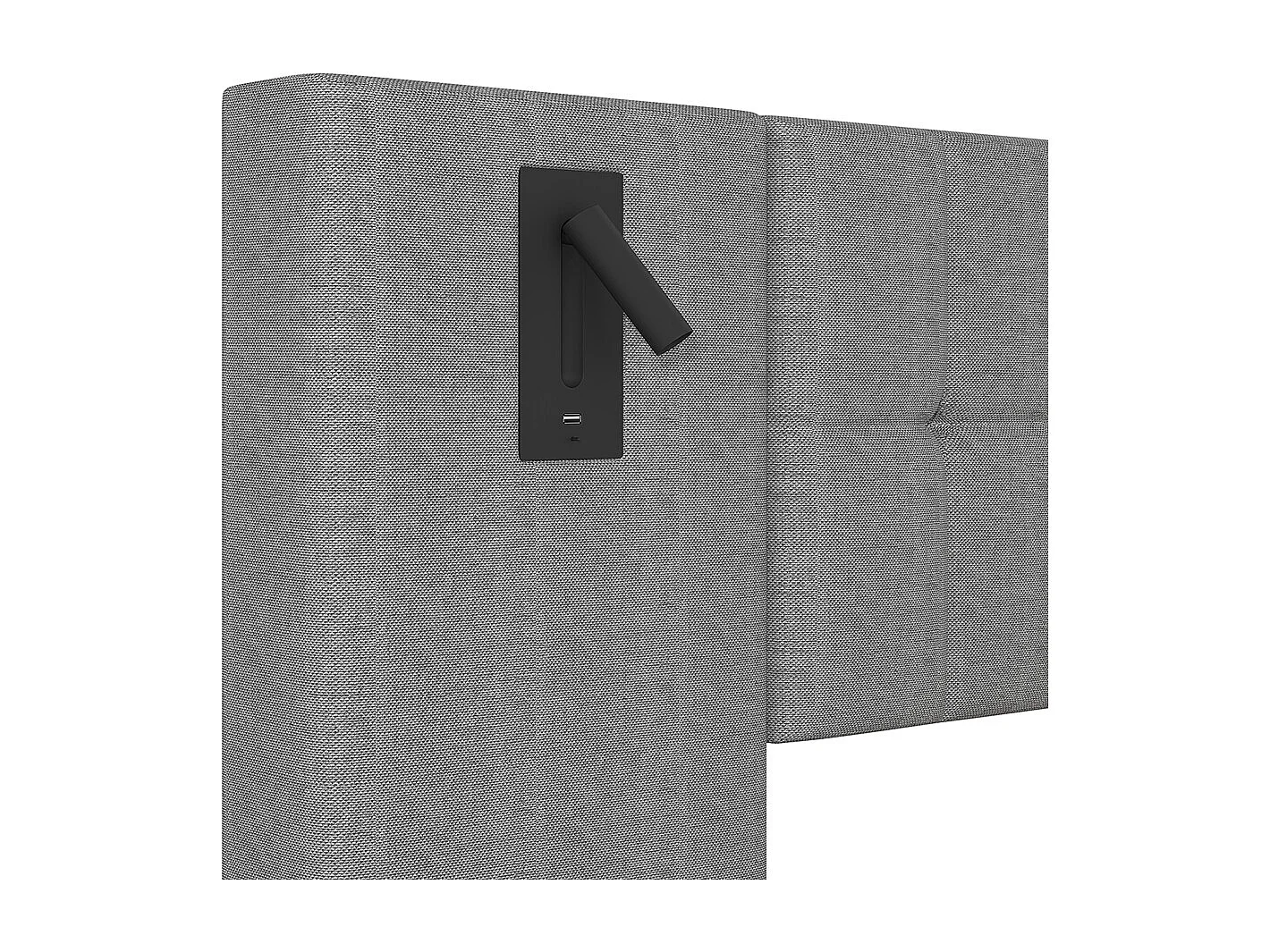 Cama doble para adultos 180 x 200 cm, con tira LED, cabecero con focos, puerto USB, sin colchón, de lino, gris.