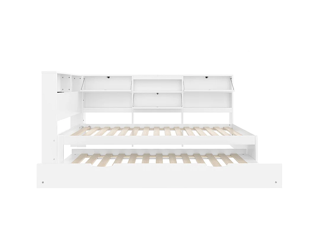Canapé-lit 90 x 200 cm, avec tête de lit et compartiment de rangement, lit extensible, sans matelas, blanc