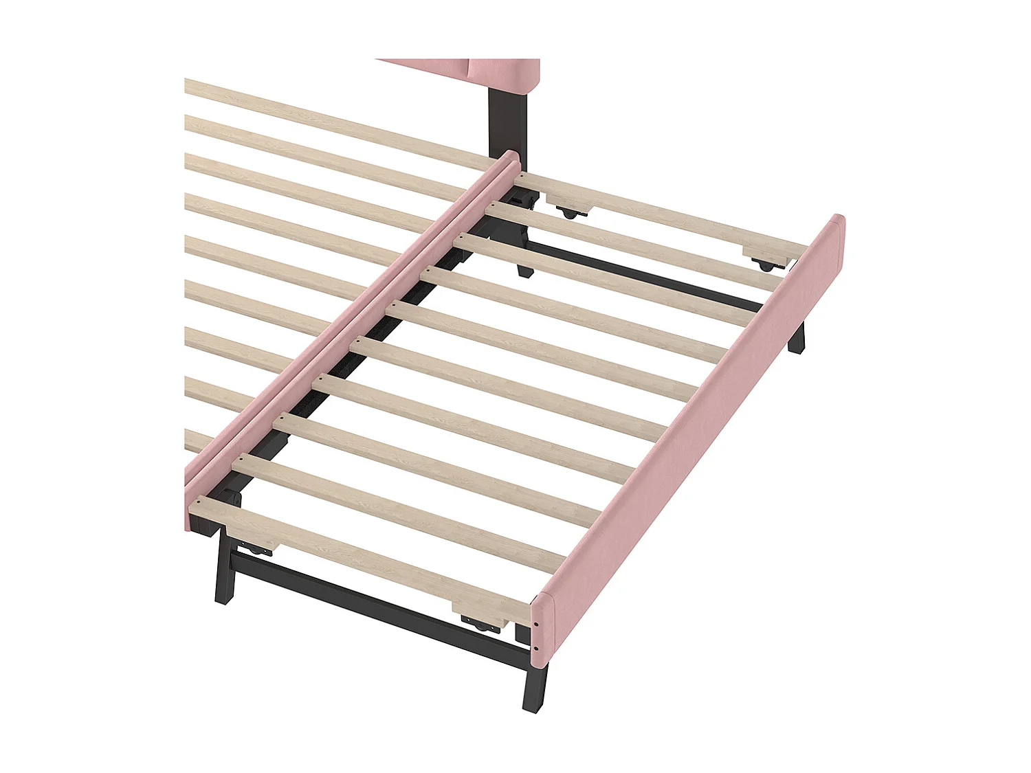 Lit rembourré pour adulte 140 x 200 cm, avec tiroirs à roulettes, en velours, couleur rose, sans matelas.