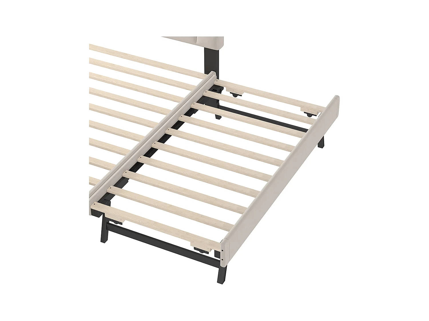 Gestoffeerd bed voor volwassenen 140 x 200 cm, met lades op wieltjes, van fluweel, beige, zonder matras.