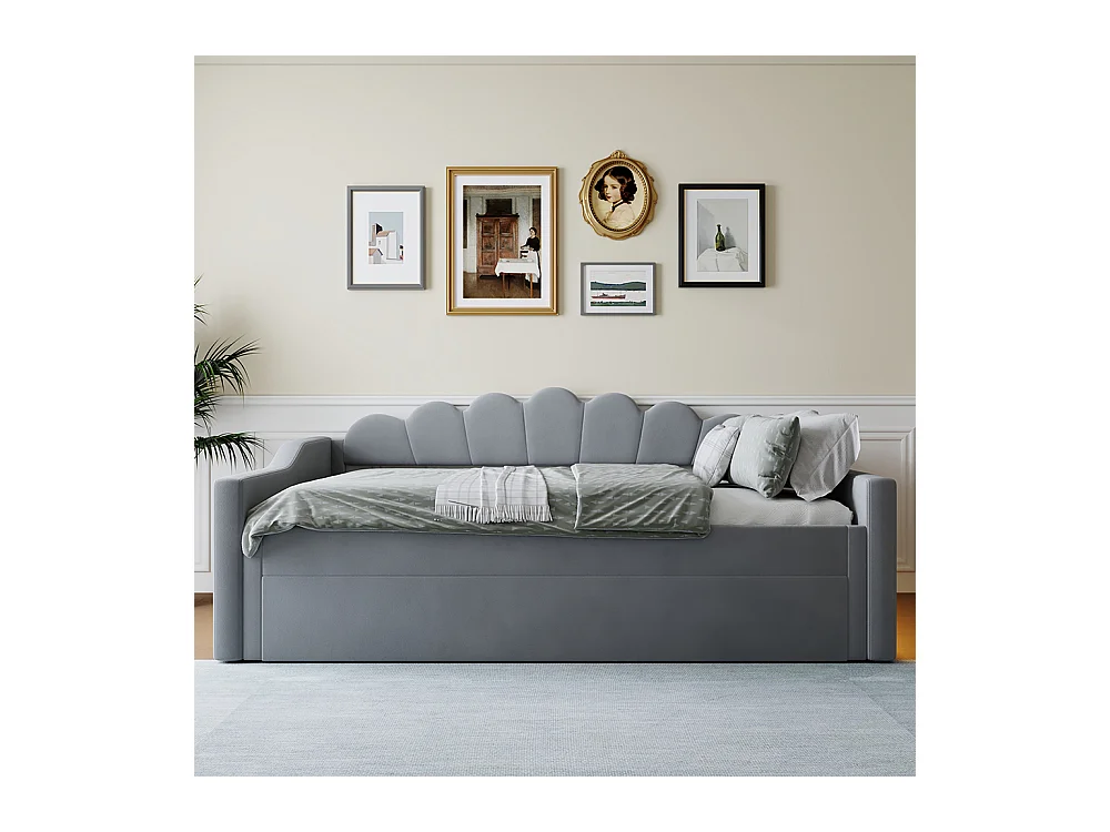 Uitschuifbed 140 x 200 cm, met ledstrip, grijs