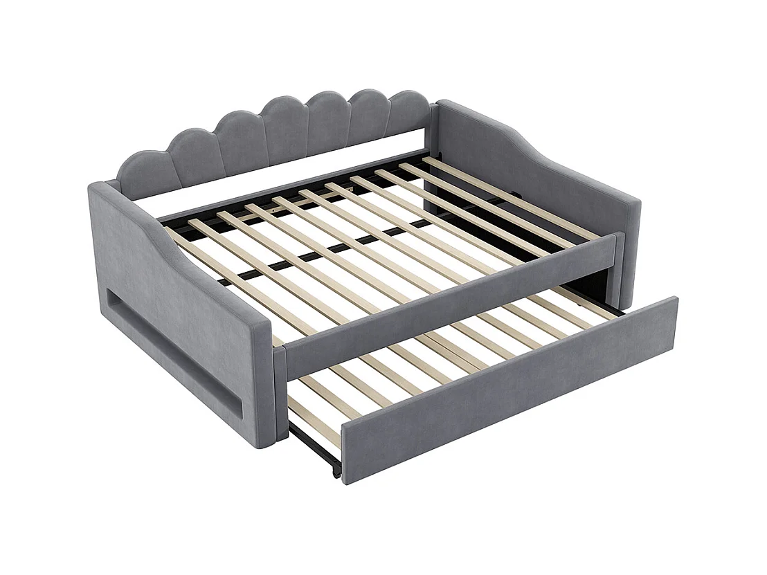 Uitschuifbed 140 x 200 cm, met ledstrip, grijs