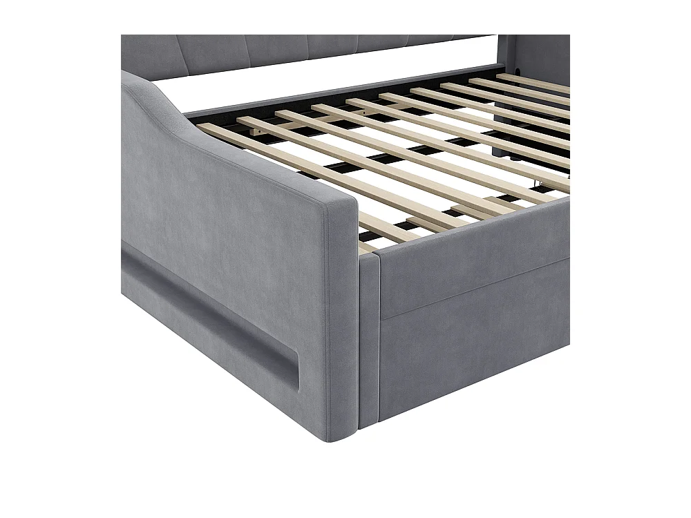 Uitschuifbed 140 x 200 cm, met ledstrip, grijs